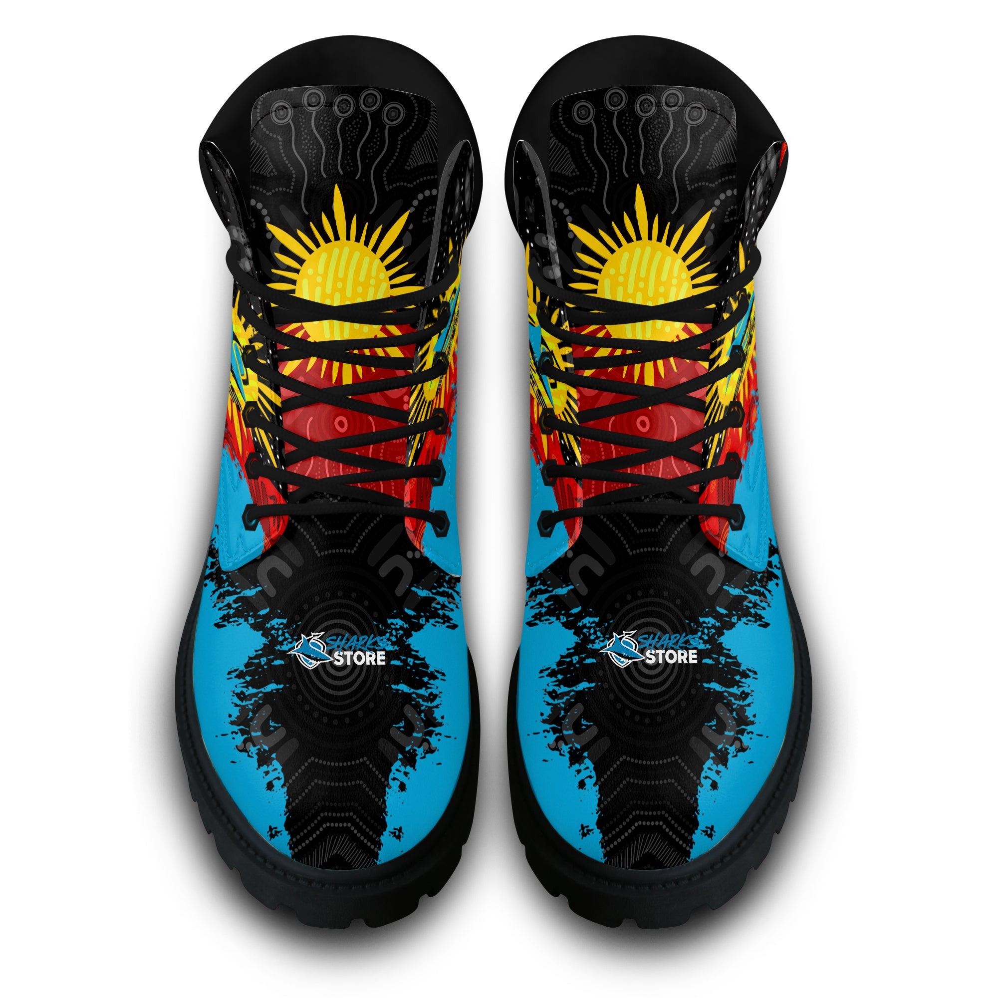 cronulla-sutherland-sharks-all-season-boots-australian-aboriginal-flag-sun-painting-art-brush-nrl