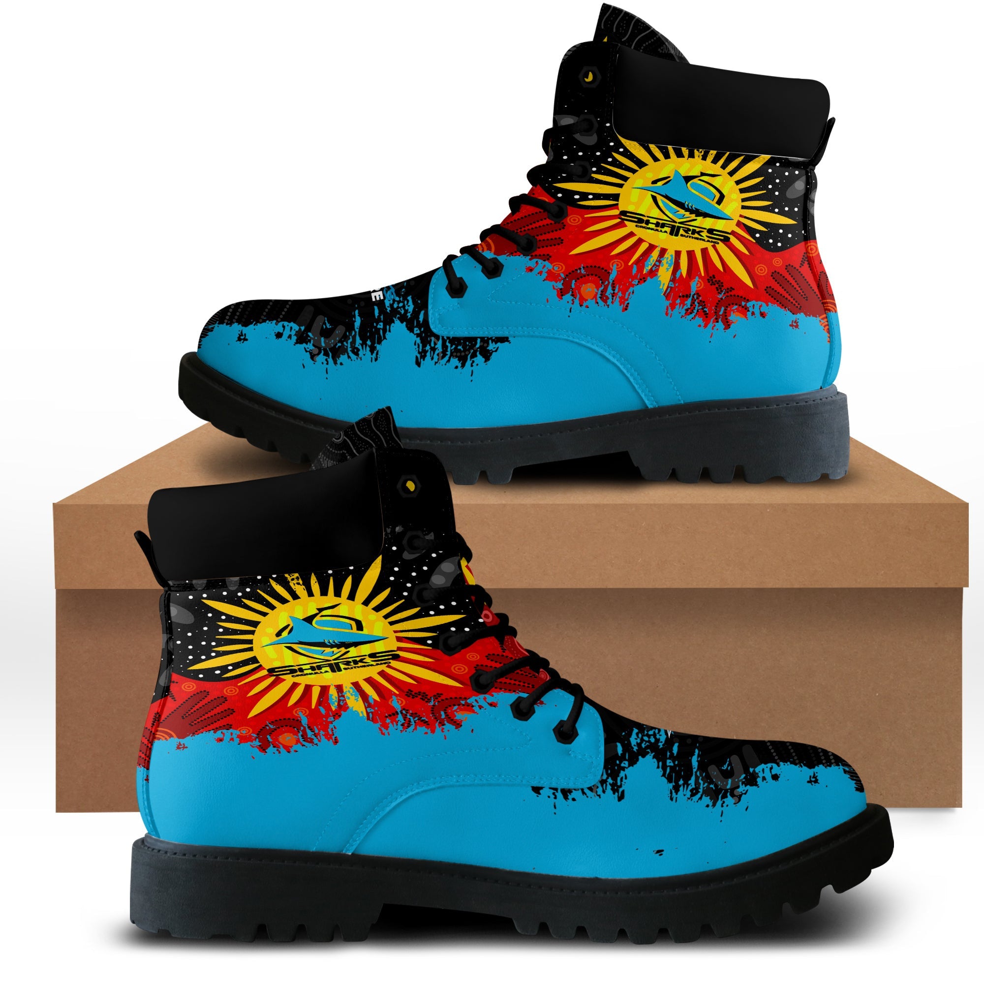 cronulla-sutherland-sharks-all-season-boots-australian-aboriginal-flag-sun-painting-art-brush-nrl