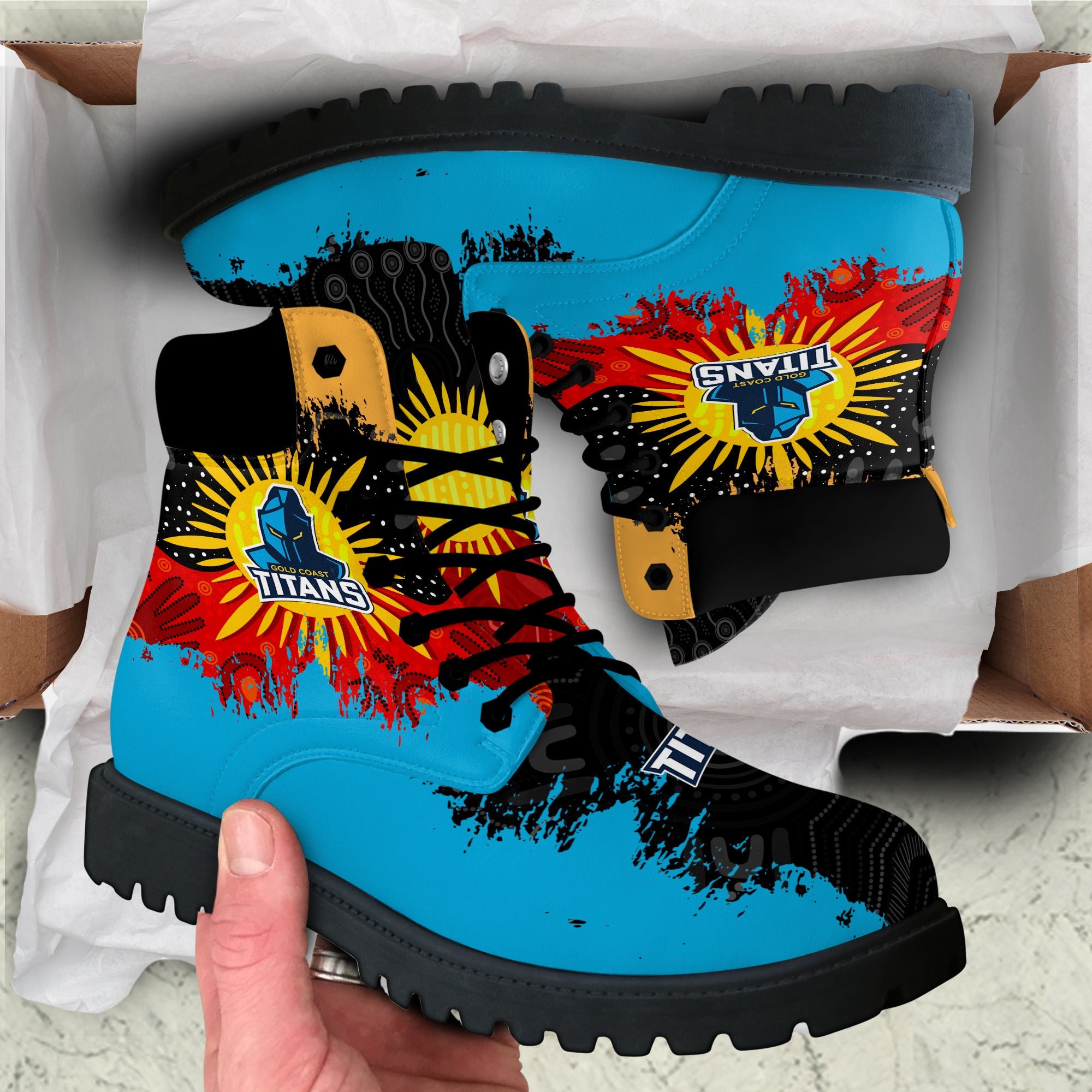 gold-coast-titans-all-season-boots-australian-aboriginal-flag-sun-painting-art-brush-nrl