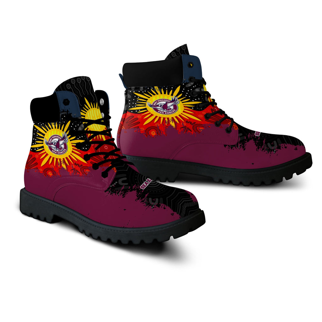 manly-warringah-sea-eagles-all-season-boots-australian-aboriginal-flag-sun-painting-art-brush-nrl
