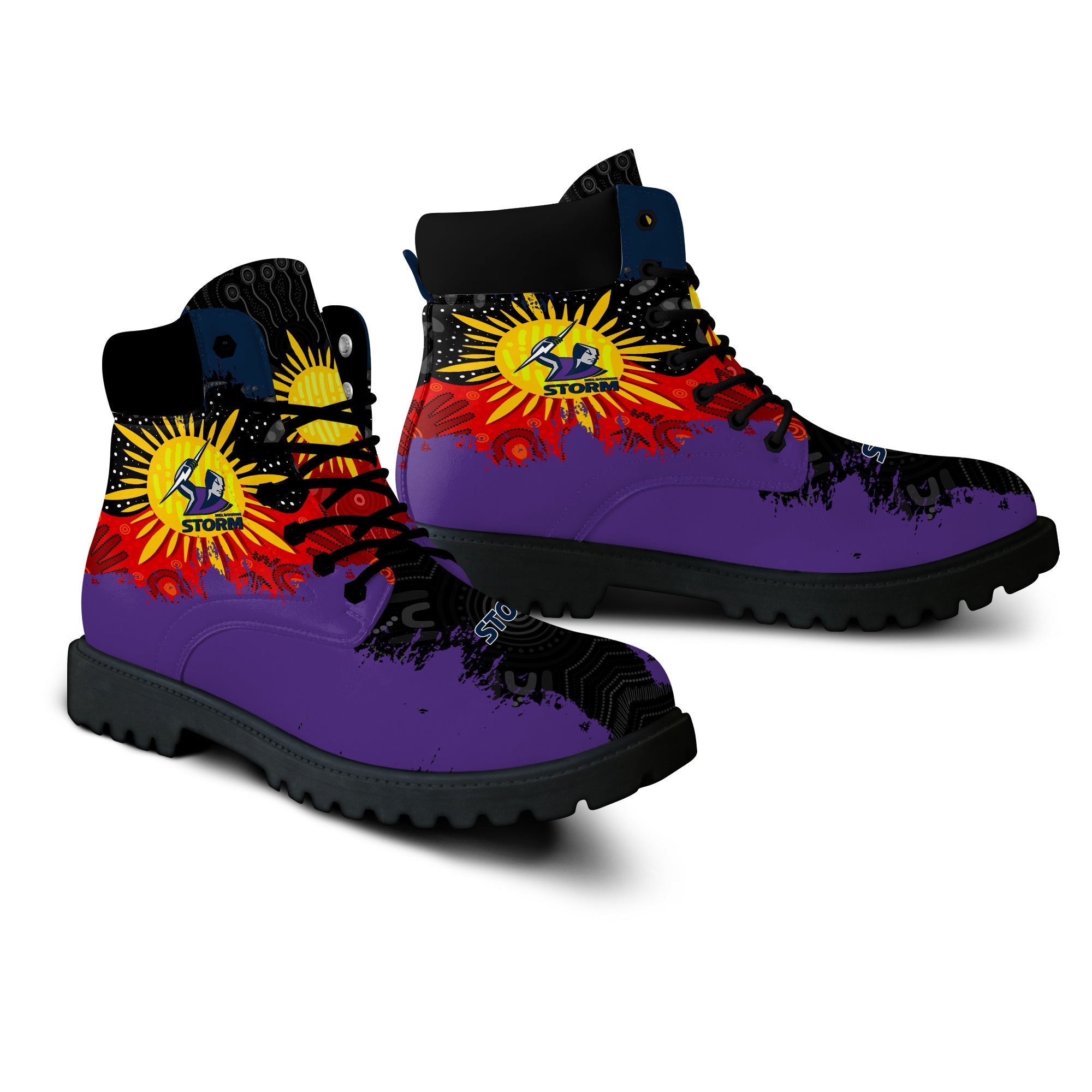 melbourne-storm-all-season-boots-australian-aboriginal-flag-sun-painting-art-brush-nrl