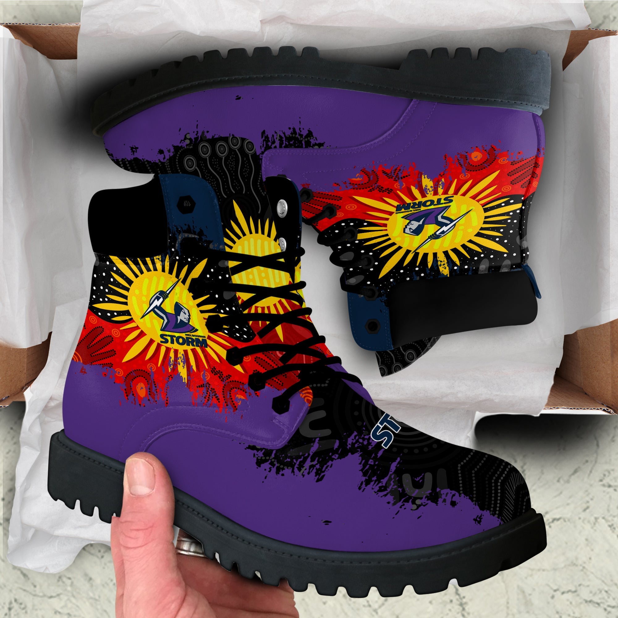 melbourne-storm-all-season-boots-australian-aboriginal-flag-sun-painting-art-brush-nrl