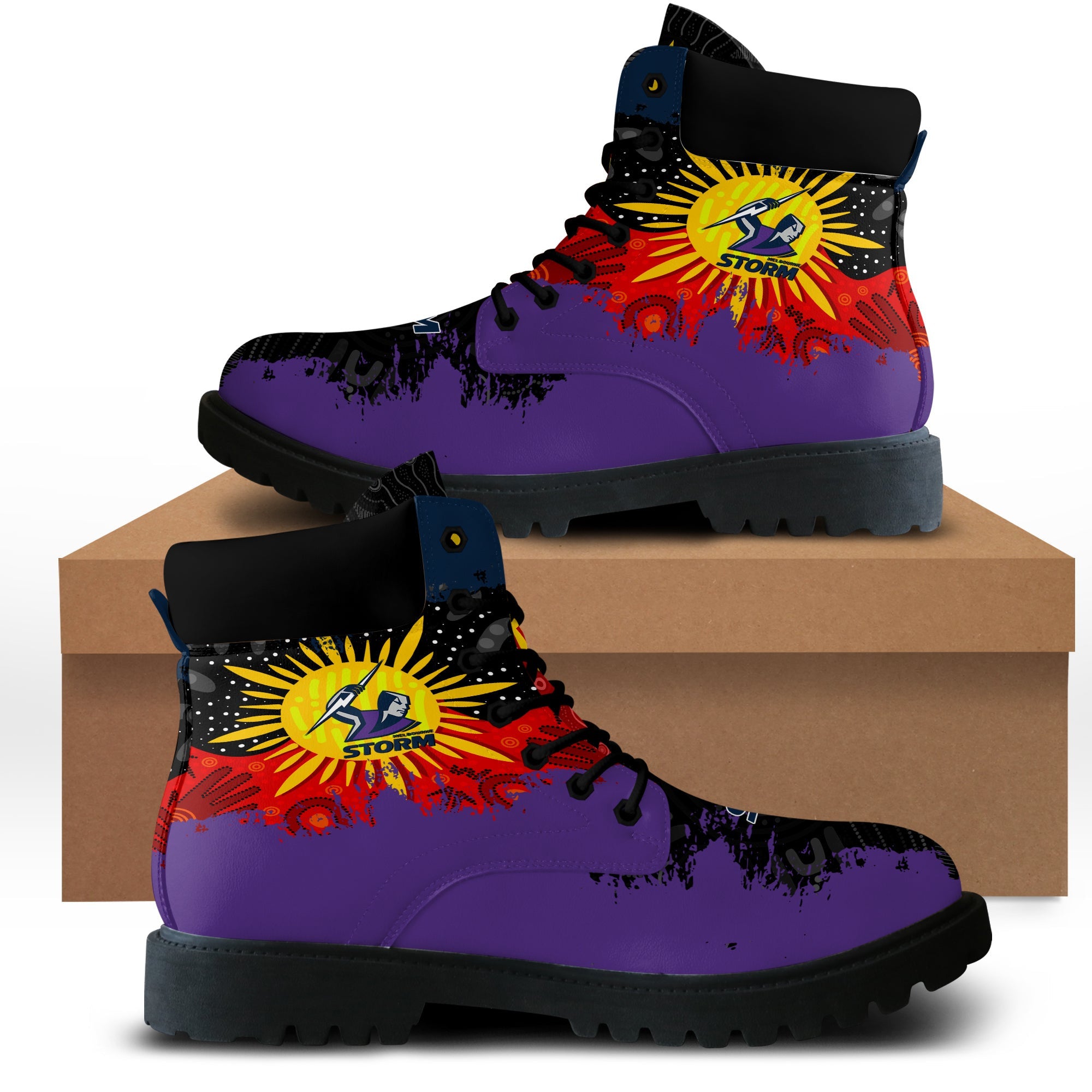 melbourne-storm-all-season-boots-australian-aboriginal-flag-sun-painting-art-brush-nrl