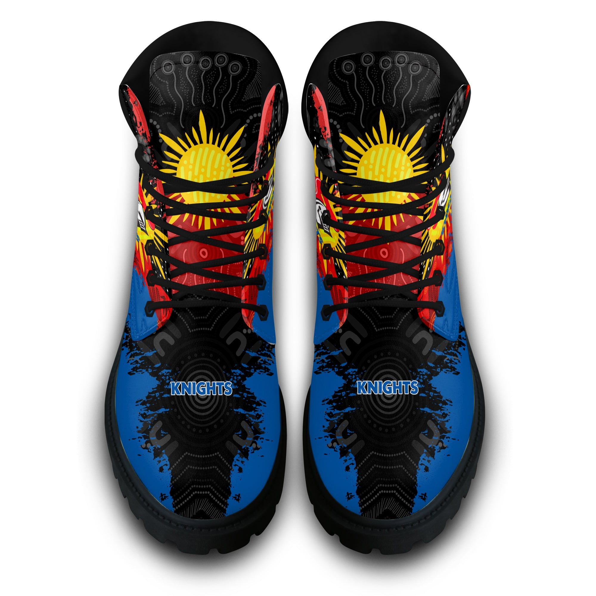 newcastle-knights-all-season-boots-australian-aboriginal-flag-sun-painting-art-brush-nrl