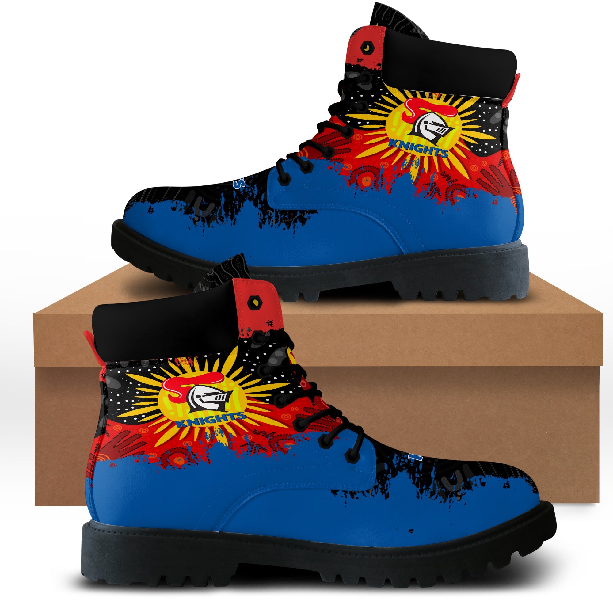 newcastle-knights-all-season-boots-australian-aboriginal-flag-sun-painting-art-brush-nrl
