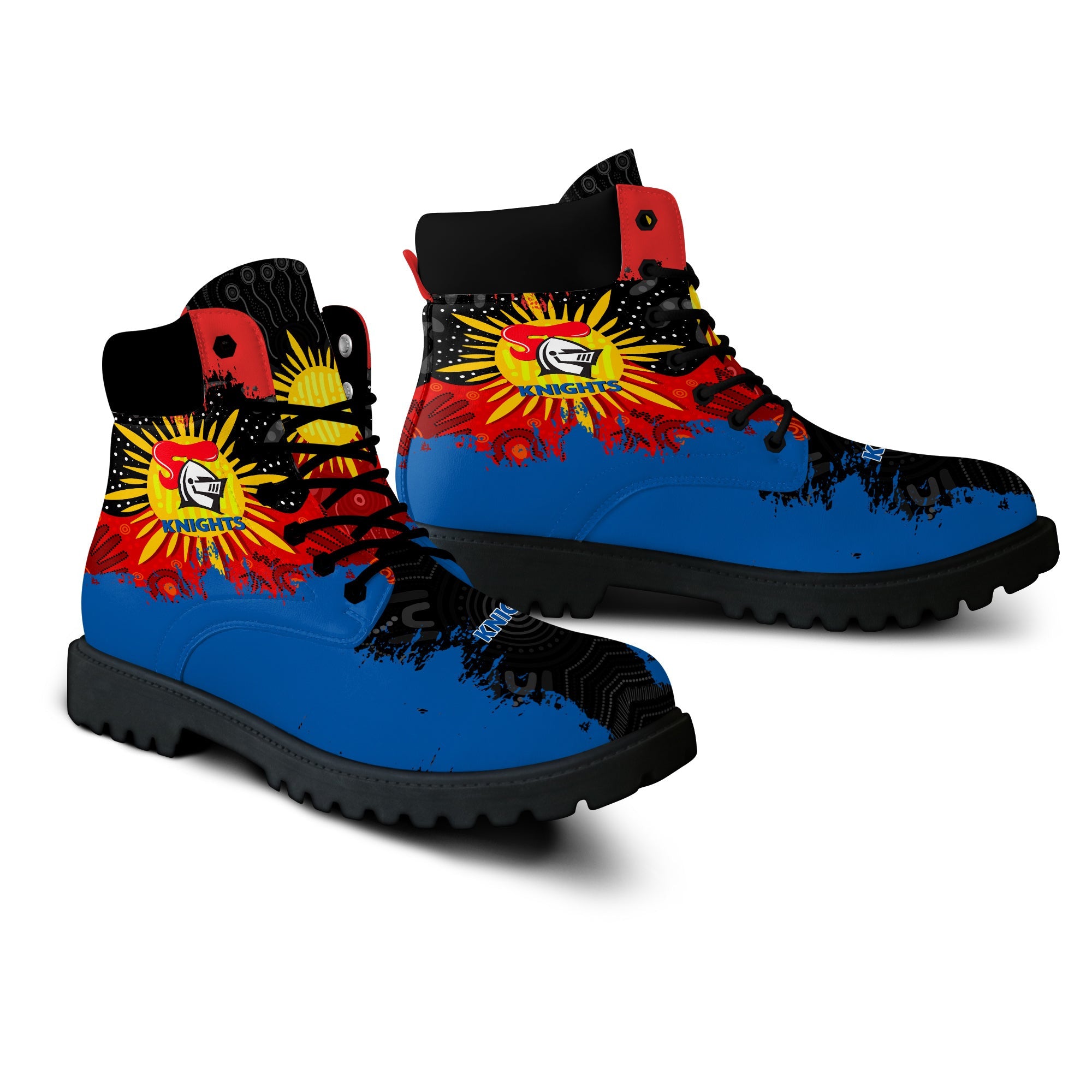 newcastle-knights-all-season-boots-australian-aboriginal-flag-sun-painting-art-brush-nrl