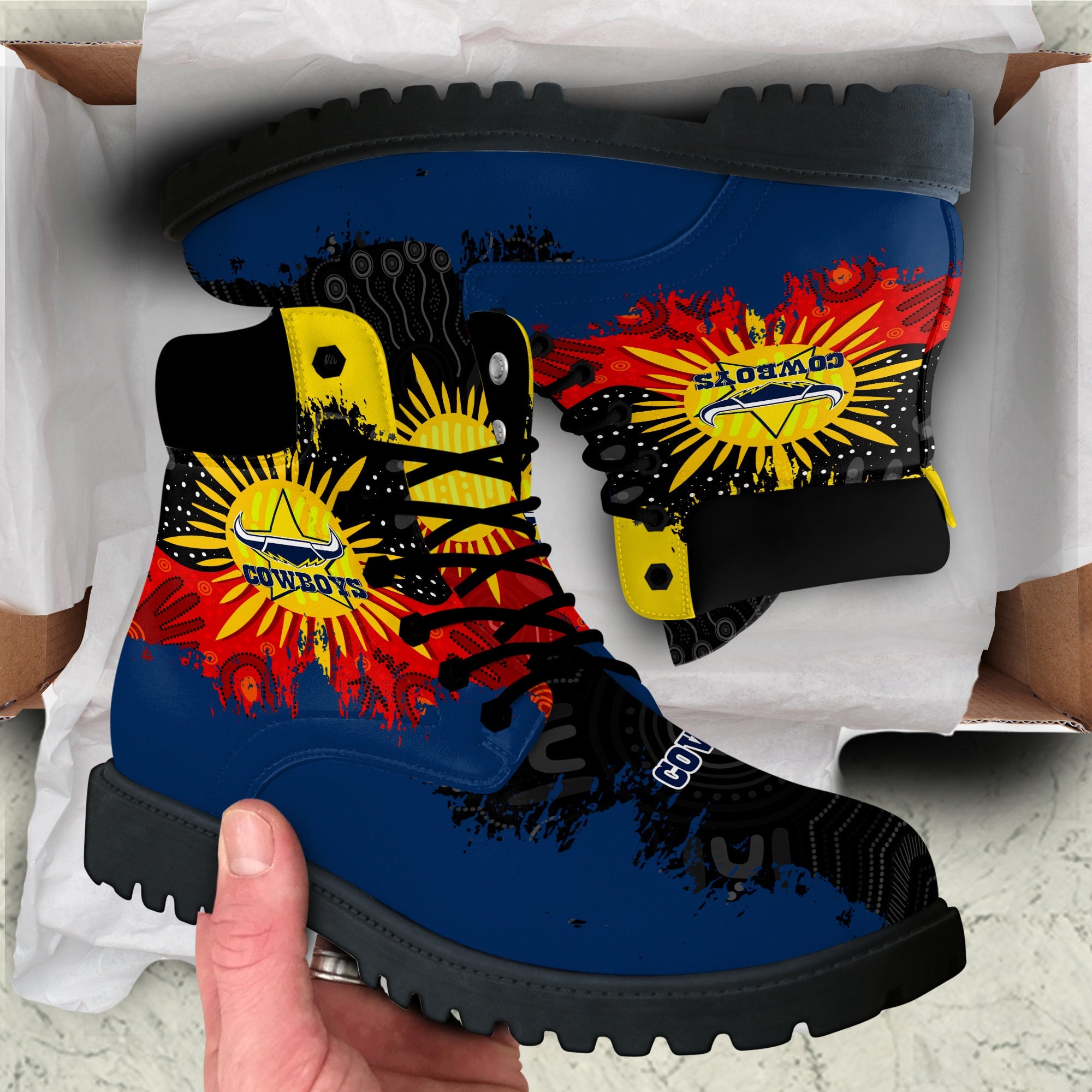north-queensland-cowboys-all-season-boots-australian-aboriginal-flag-sun-painting-art-brush-nrl