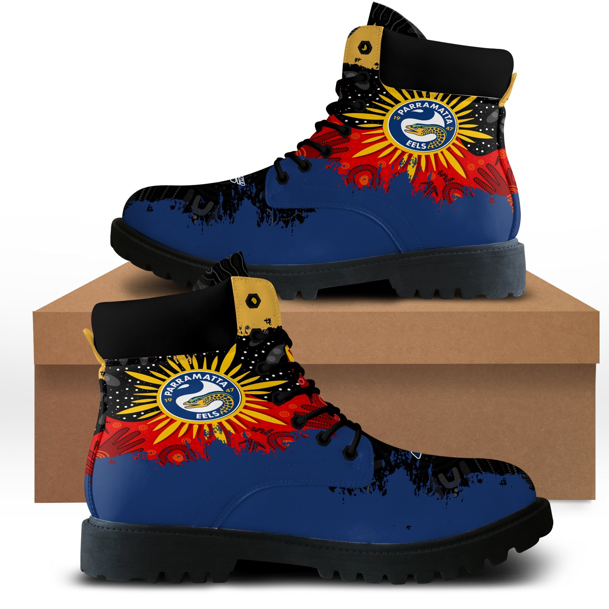 parramatta-eels-all-season-boots-australian-aboriginal-flag-sun-painting-art-brush-nrl
