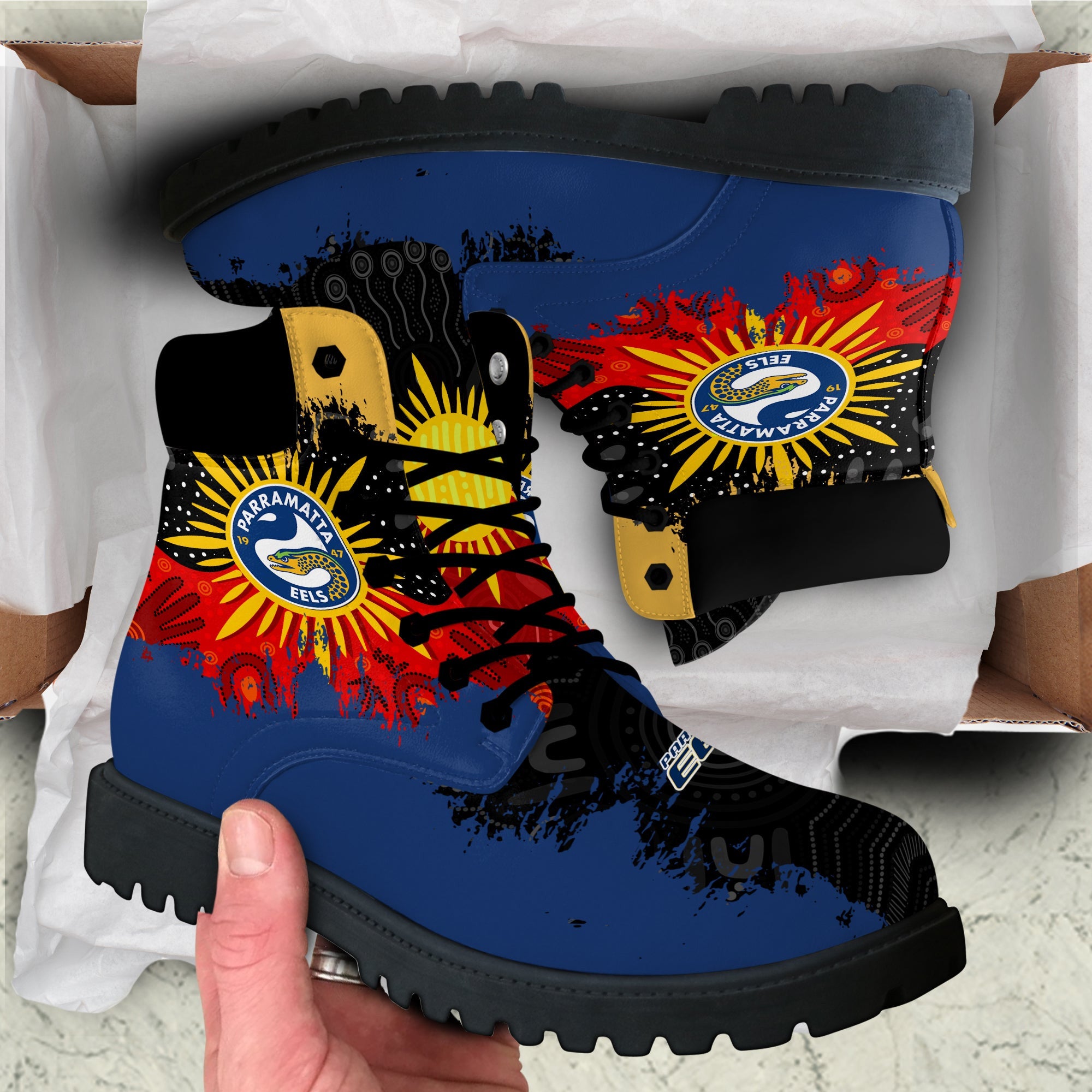 parramatta-eels-all-season-boots-australian-aboriginal-flag-sun-painting-art-brush-nrl