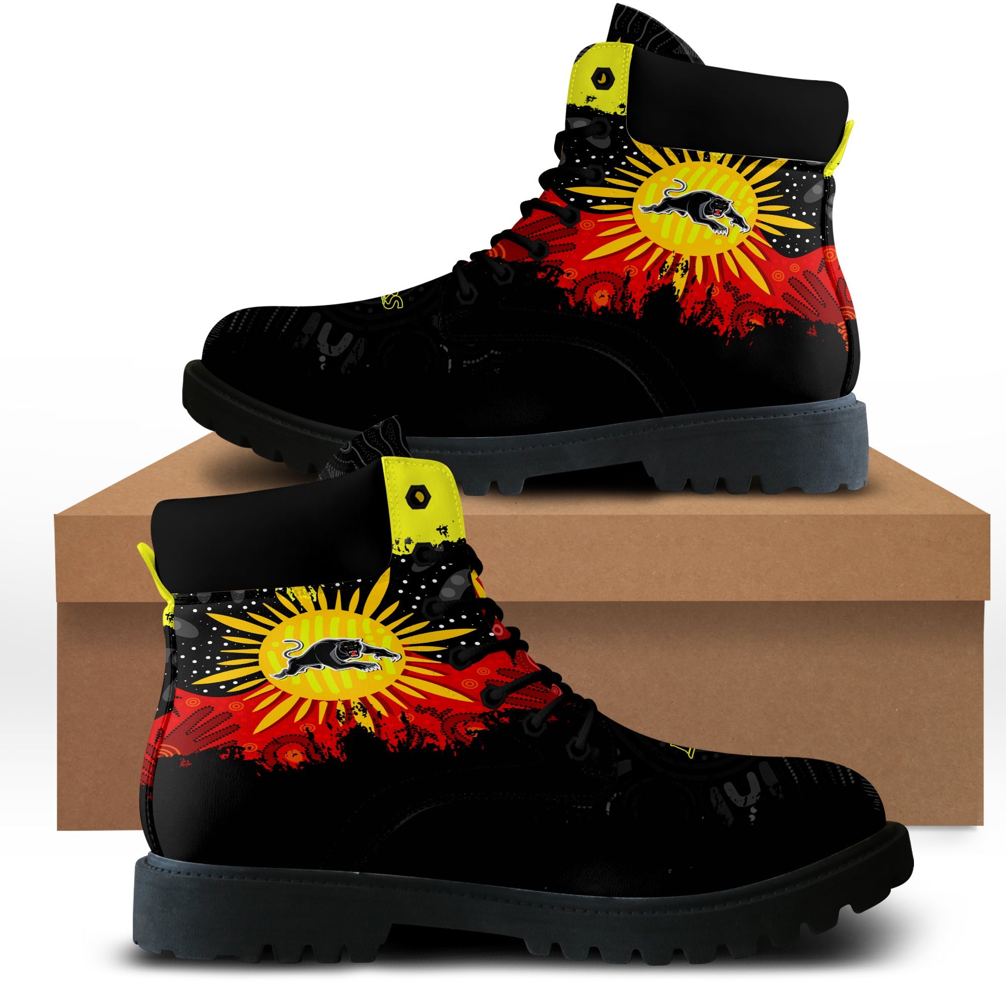 penrith-panthers-all-season-boots-australian-aboriginal-flag-sun-painting-art-brush-nrl