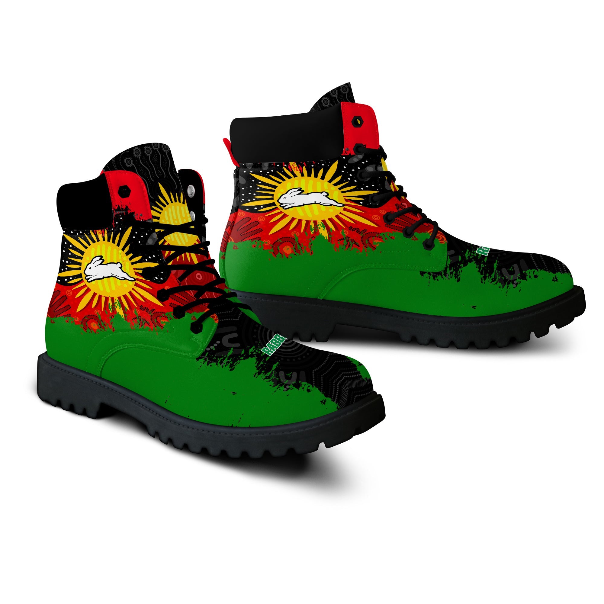 south-sydney-rabbitohs-all-season-boots-australian-aboriginal-flag-sun-painting-art-brush-nrl