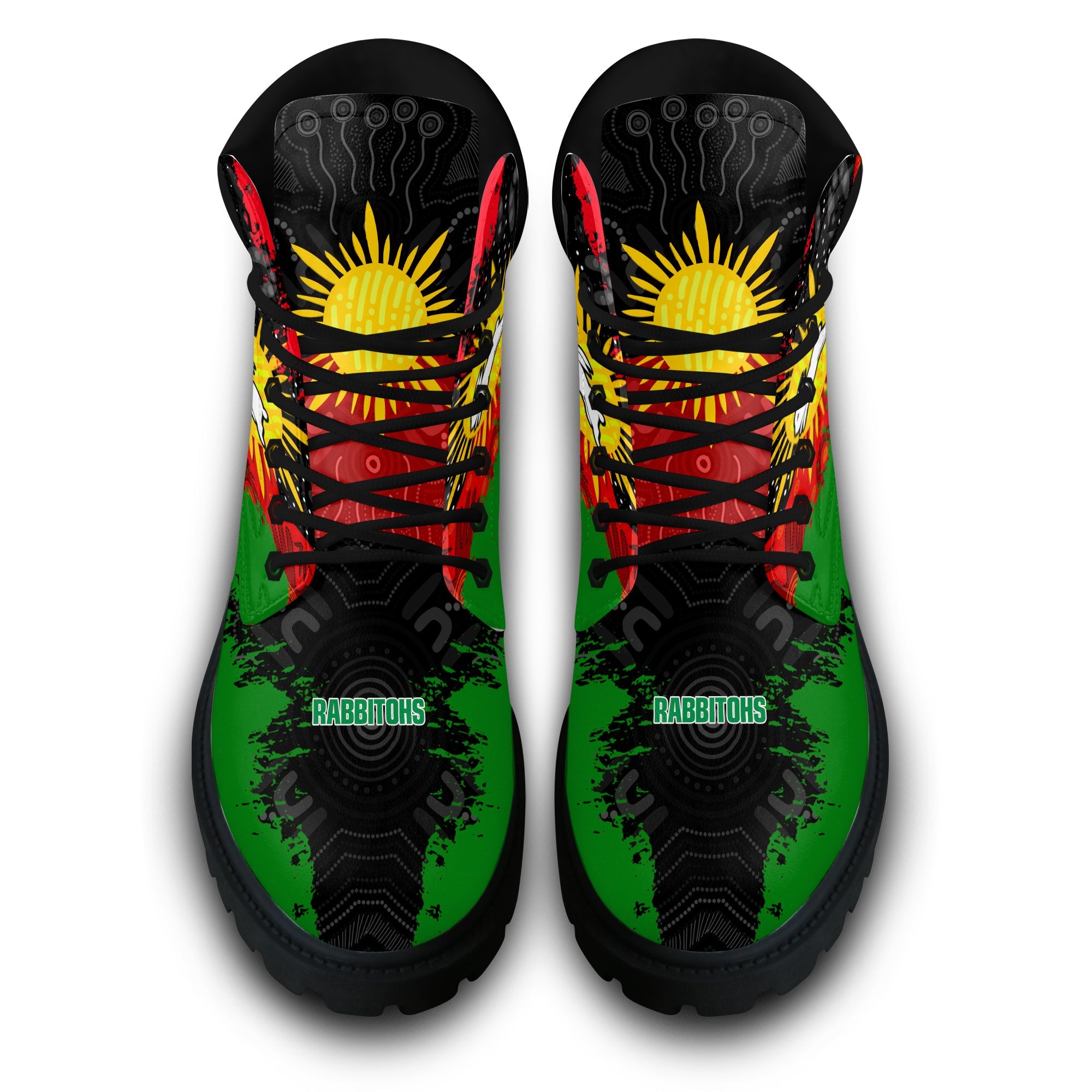 south-sydney-rabbitohs-all-season-boots-australian-aboriginal-flag-sun-painting-art-brush-nrl