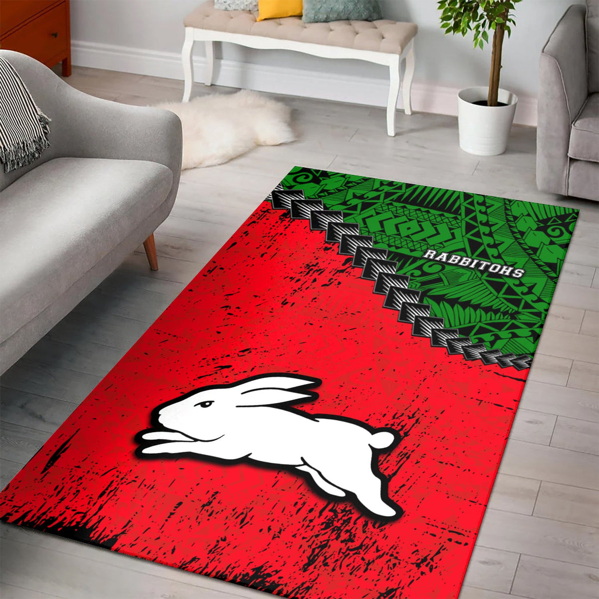 south-sydney-rabbitohs-area-rugs-grunge-polynesian-tattoo-nrl