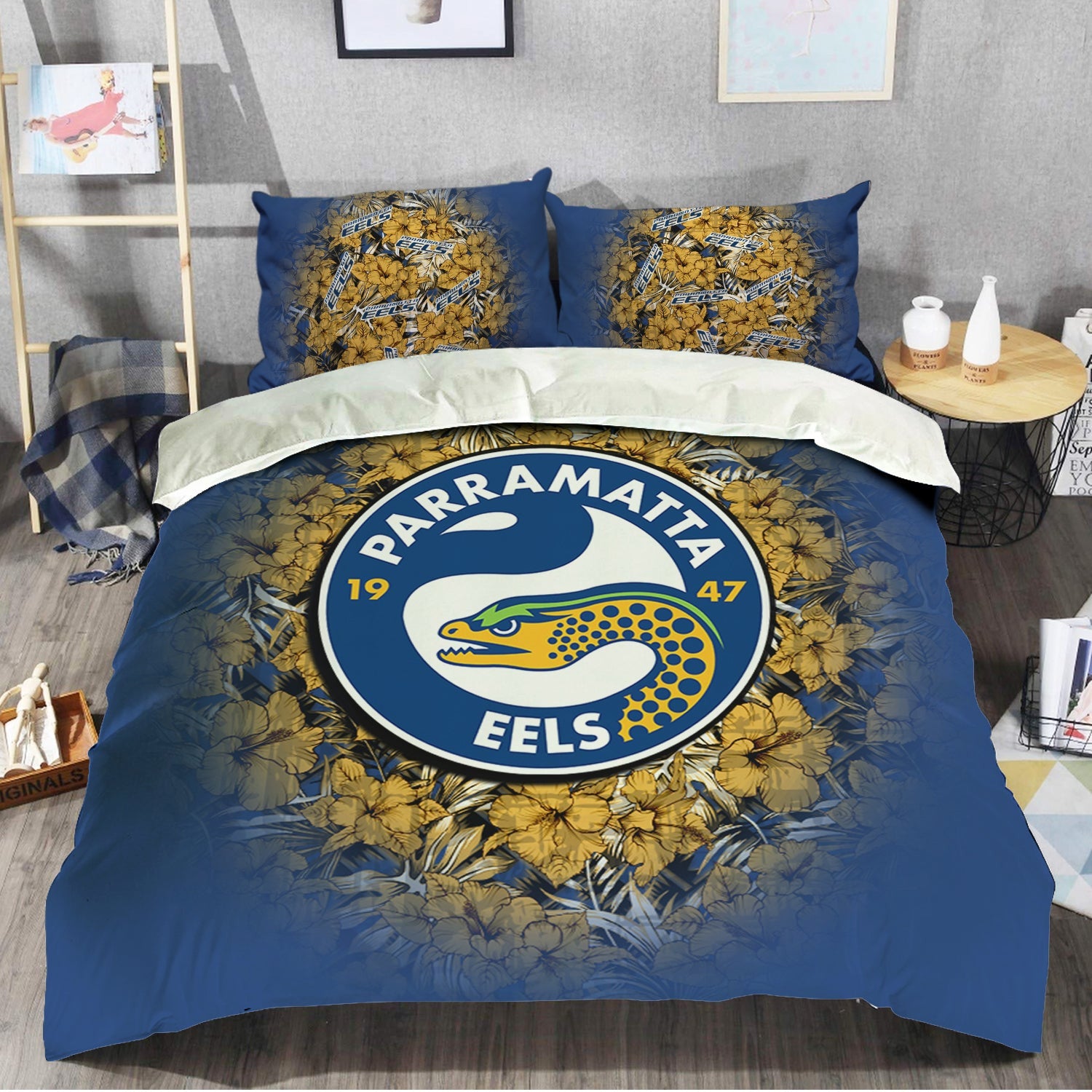 parramatta-eels-bedding-set-polynesian-hibiscus-tropical-vintage-nrl