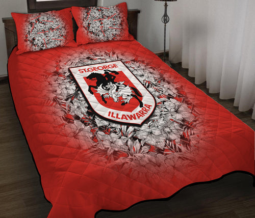 st-george-illawarra-dragons-quilt-bed-set-polynesian-hibiscus-tropical-vintage-nrl