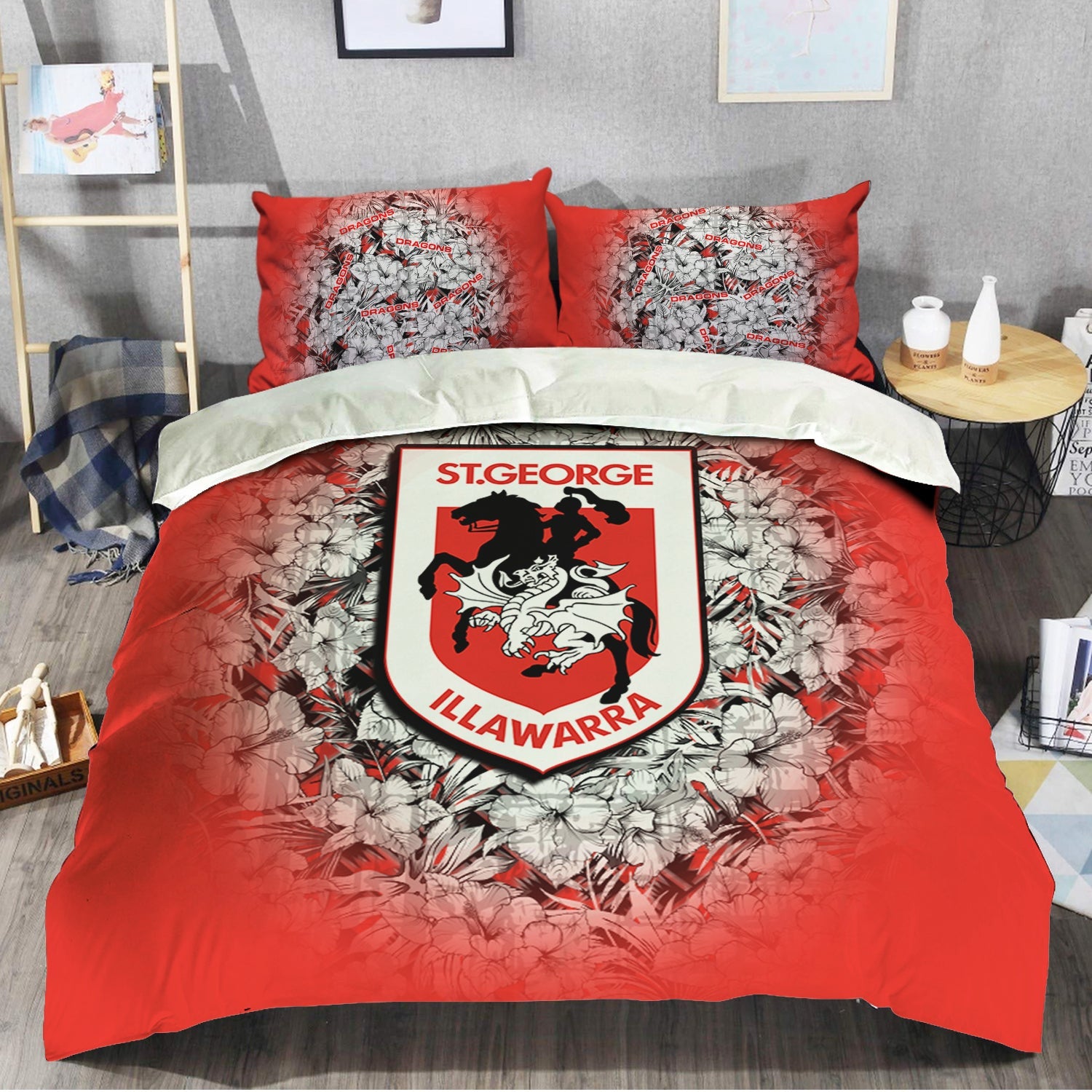 st-george-illawarra-dragons-bedding-set-polynesian-hibiscus-tropical-vintage-nrl