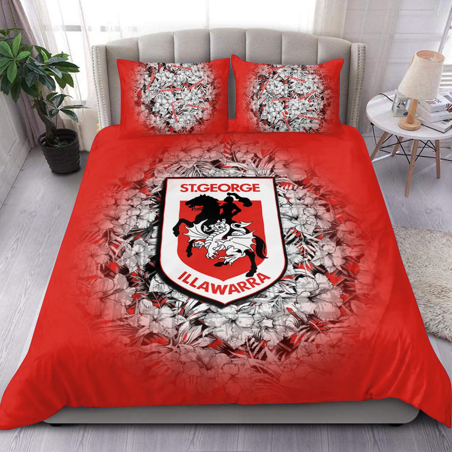 st-george-illawarra-dragons-bedding-set-polynesian-hibiscus-tropical-vintage-nrl