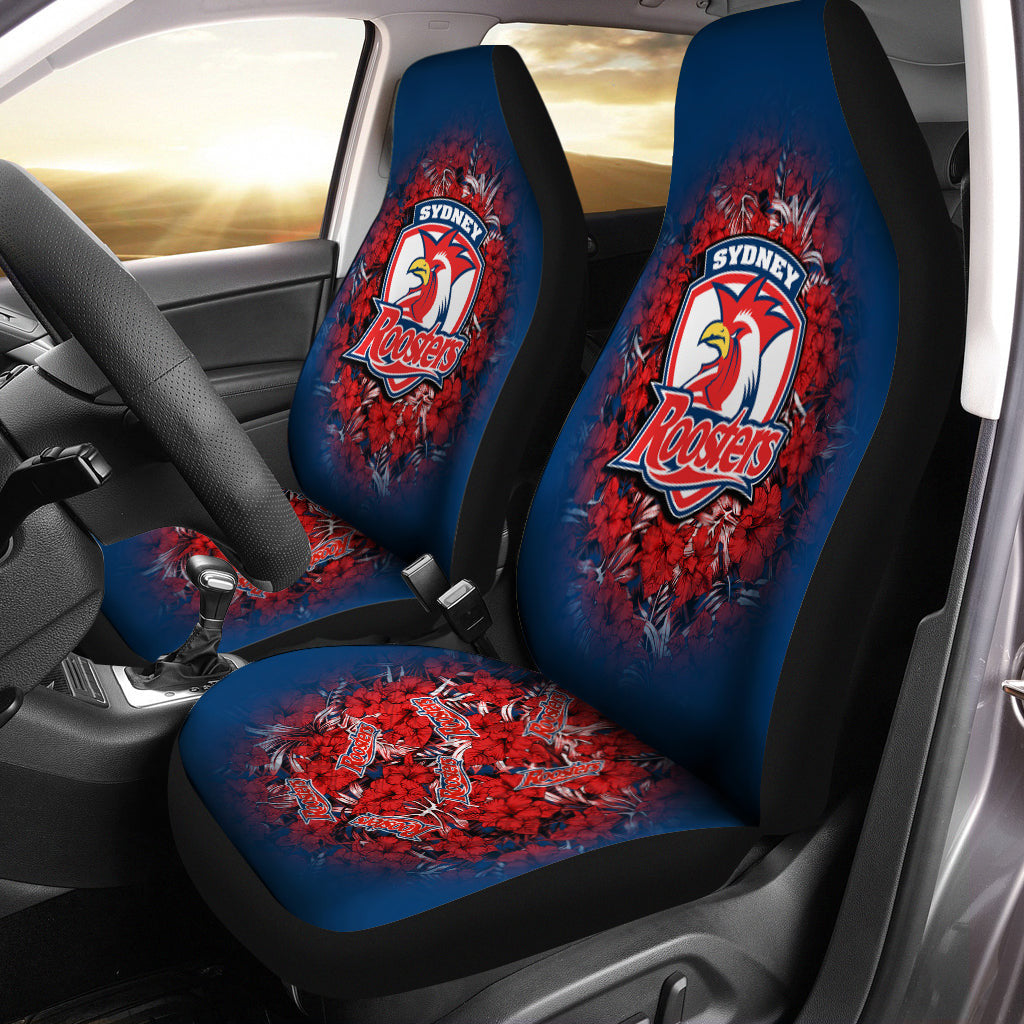 sydney-roosters-car-seat-covers-polynesian-hibiscus-tropical-vintage-nrl