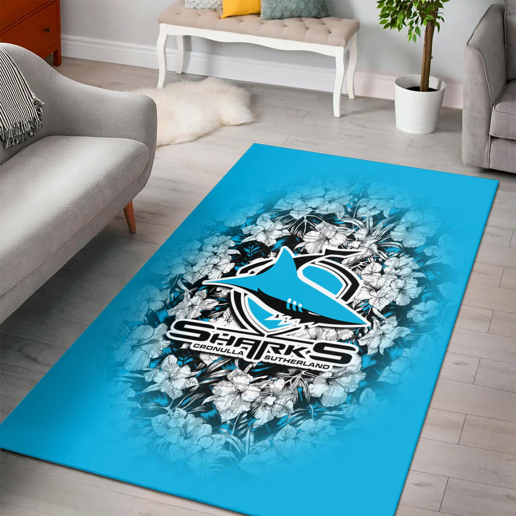 cronulla-sutherland-sharks-rug-polynesian-hibiscus-tropical-vintage-nrl