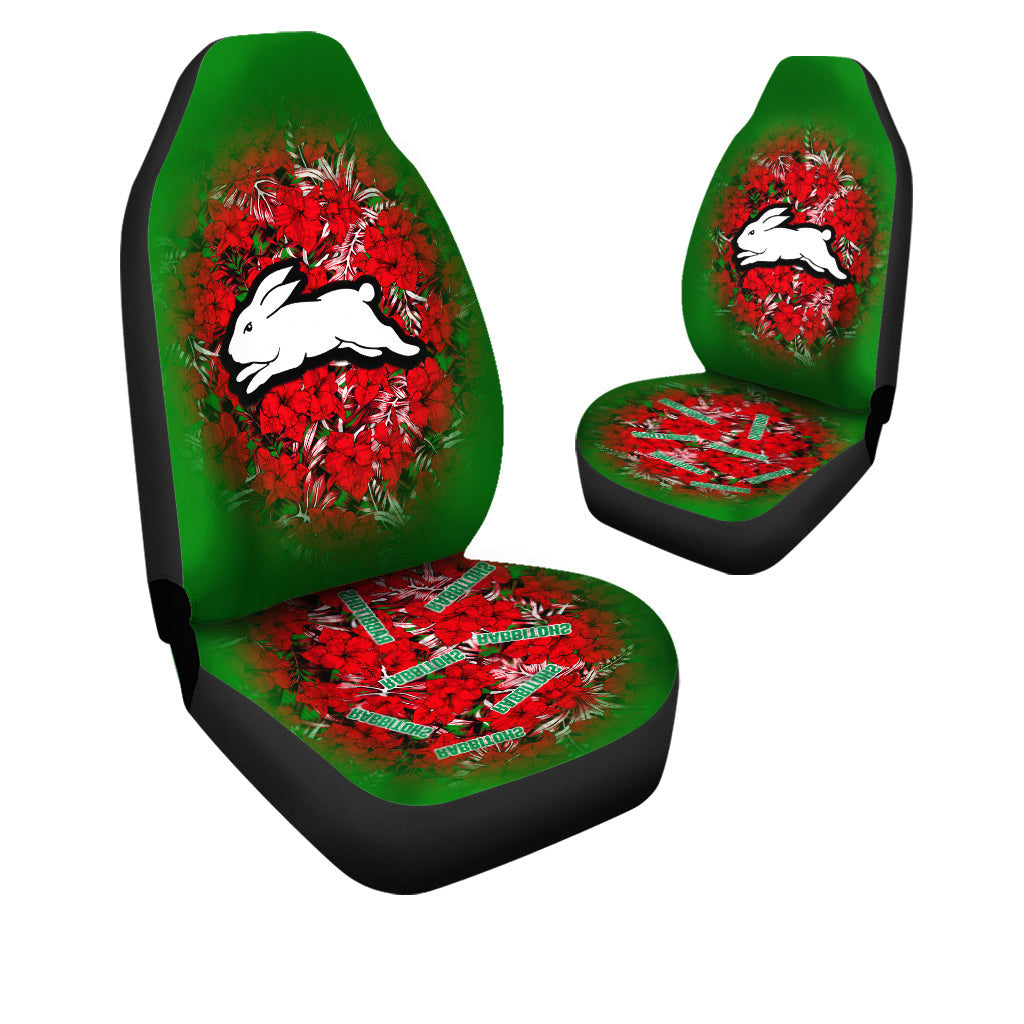 south-sydney-rabbitohs-car-seat-covers-polynesian-hibiscus-tropical-vintage-nrl