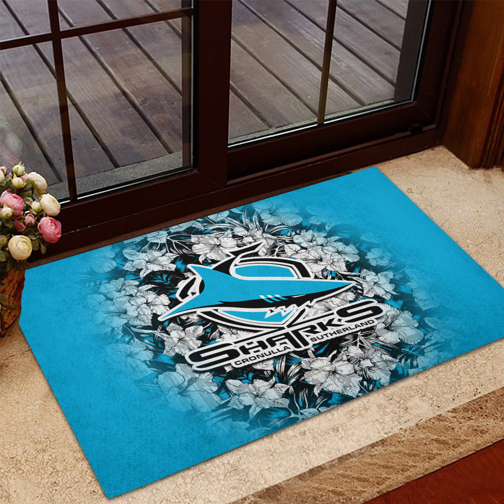cronulla-sutherland-sharks-doormat-polynesian-hibiscus-tropical-vintage-nrl