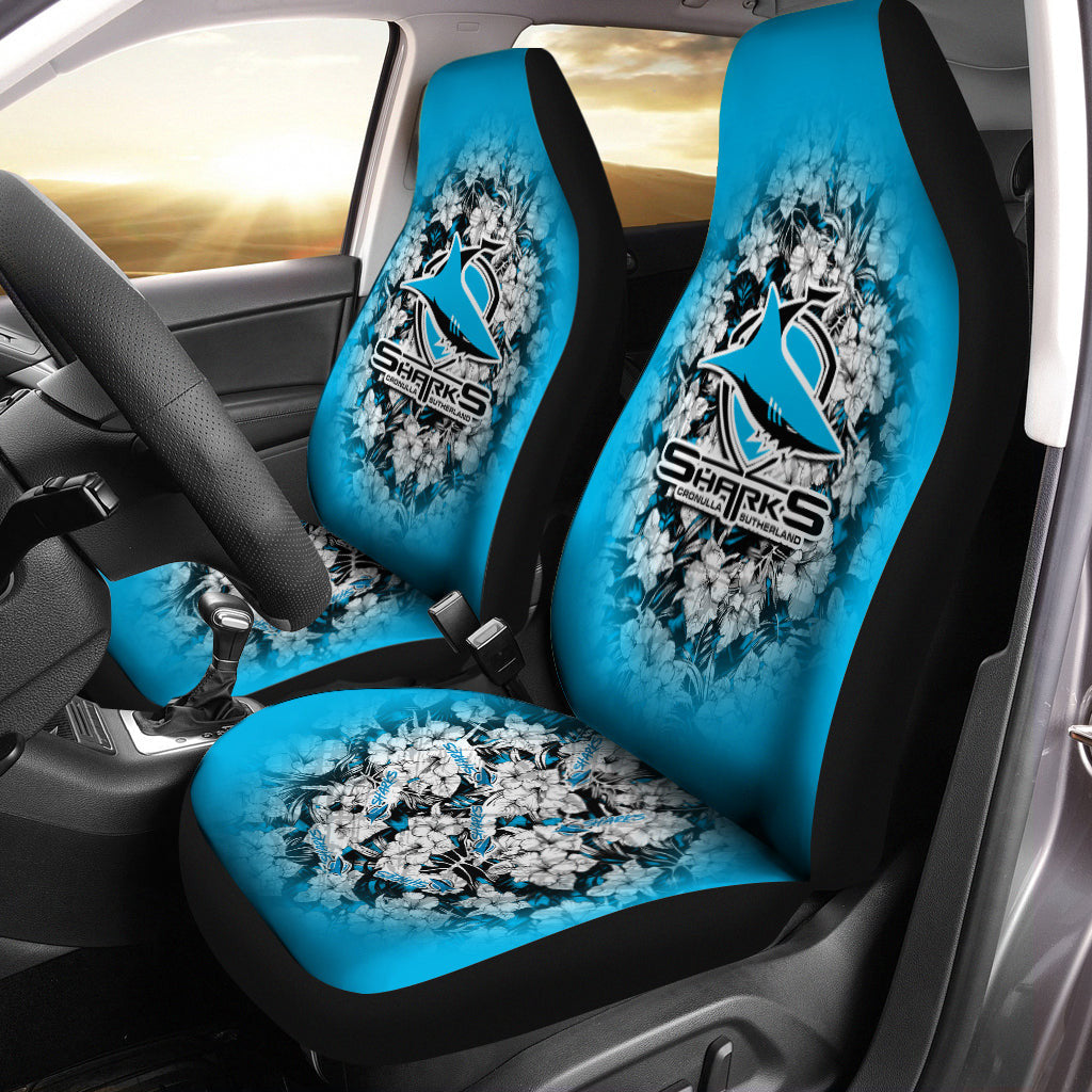 cronulla-sutherland-sharks-car-seat-covers-polynesian-hibiscus-tropical-vintage-nrl