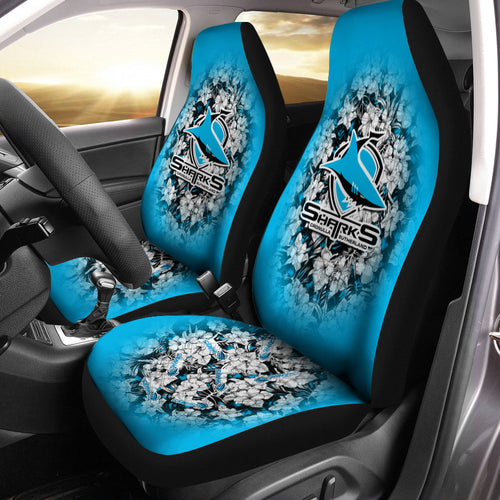 cronulla-sutherland-sharks-car-seat-covers-polynesian-hibiscus-tropical-vintage-nrl