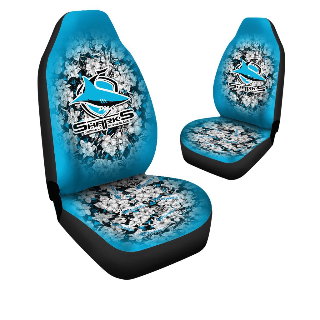 cronulla-sutherland-sharks-car-seat-covers-polynesian-hibiscus-tropical-vintage-nrl