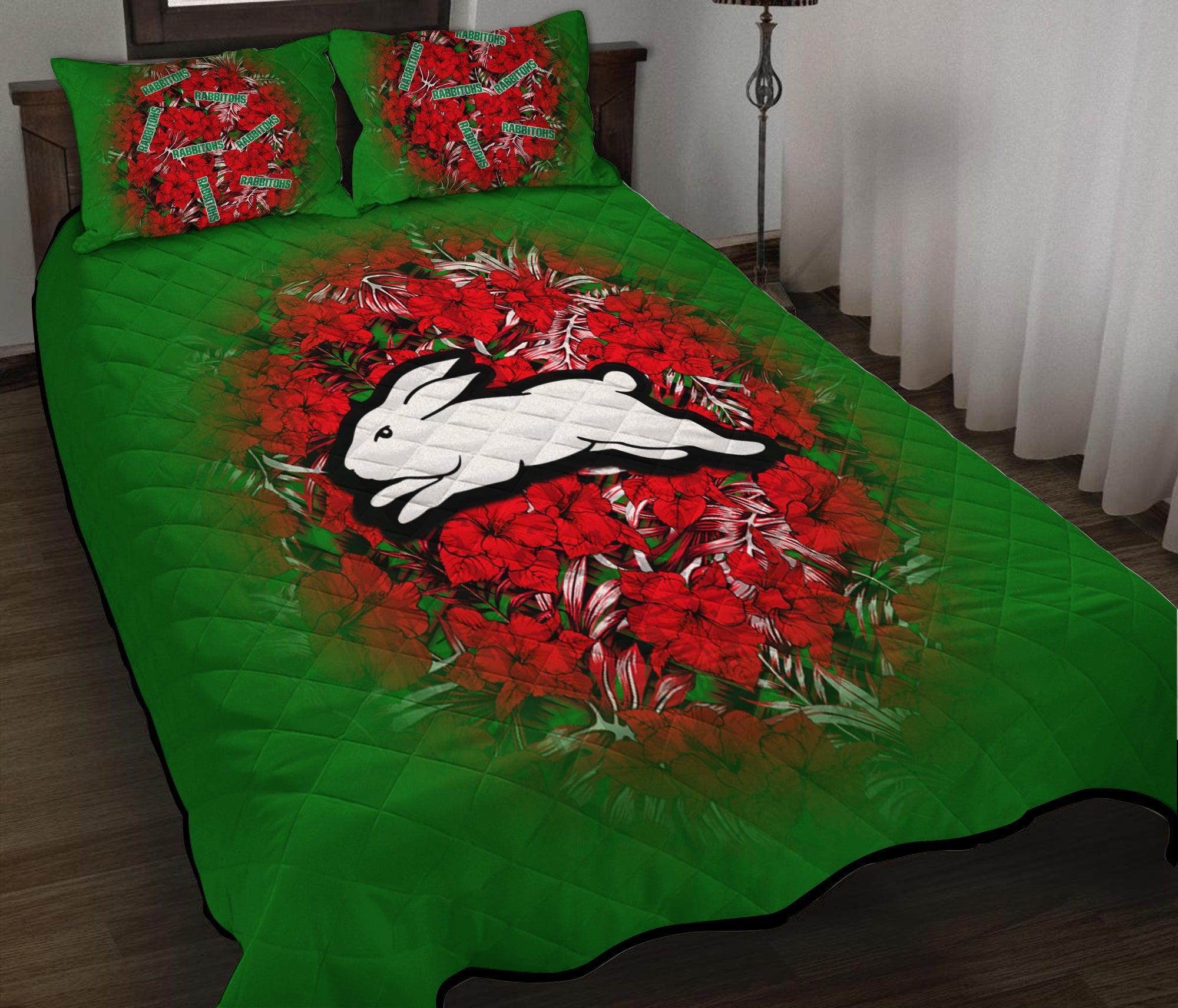 south-sydney-rabbitohs-quilt-bed-set-polynesian-hibiscus-tropical-vintage-nrl