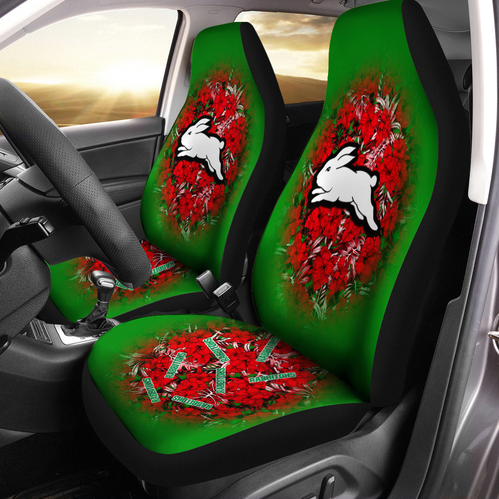 south-sydney-rabbitohs-car-seat-covers-polynesian-hibiscus-tropical-vintage-nrl
