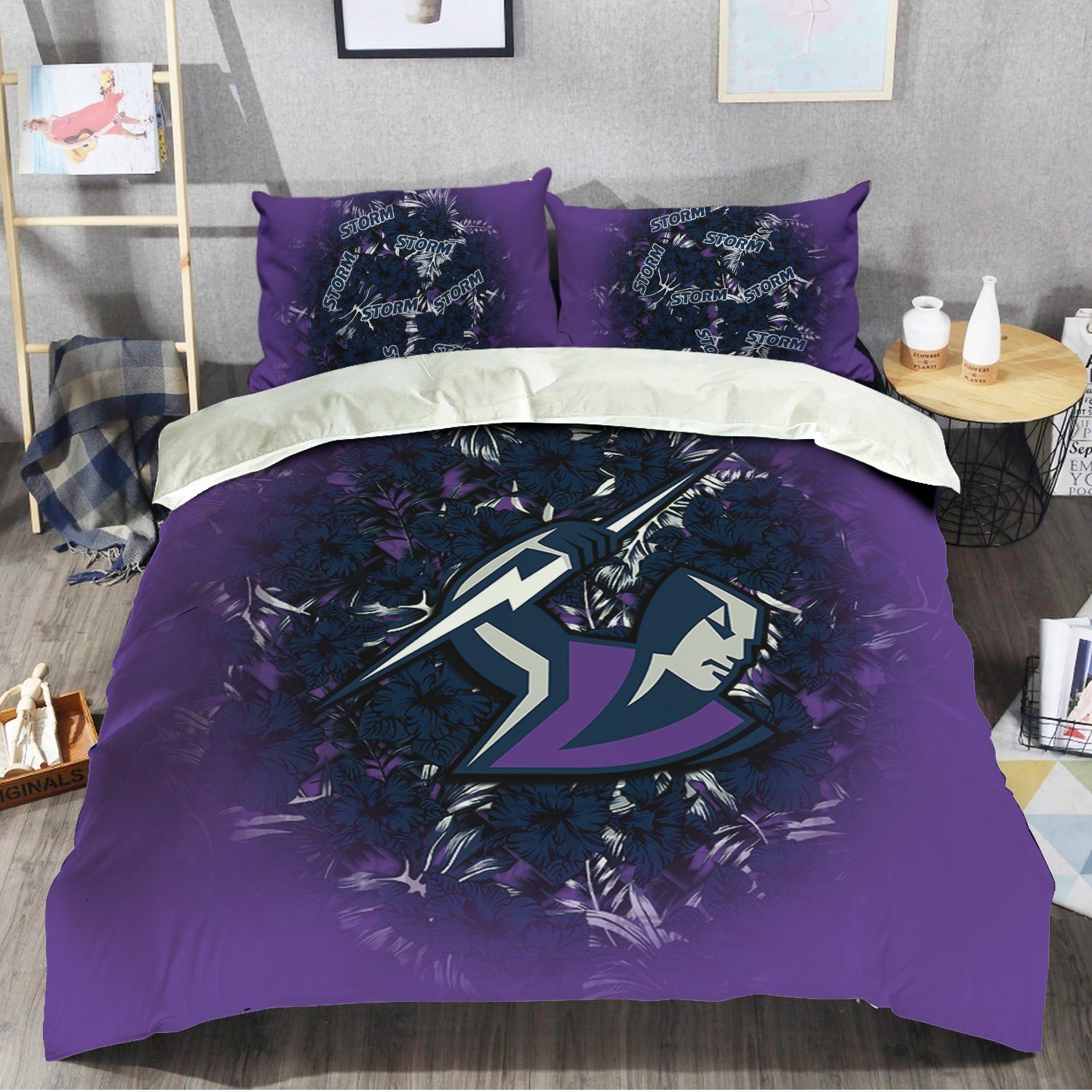 melbourne-storm-bedding-set-polynesian-hibiscus-tropical-vintage-nrl