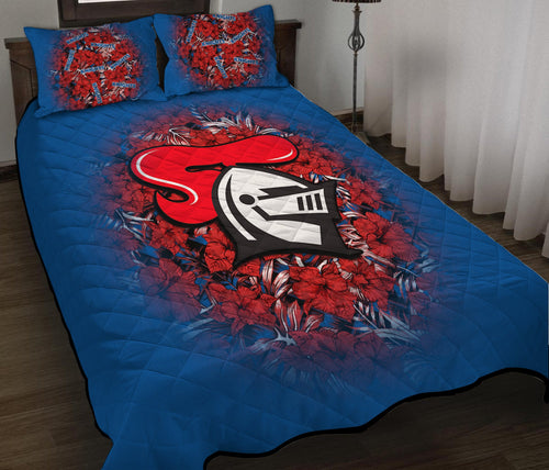 newcastle-knights-quilt-bed-set-polynesian-hibiscus-tropical-vintage-nrl