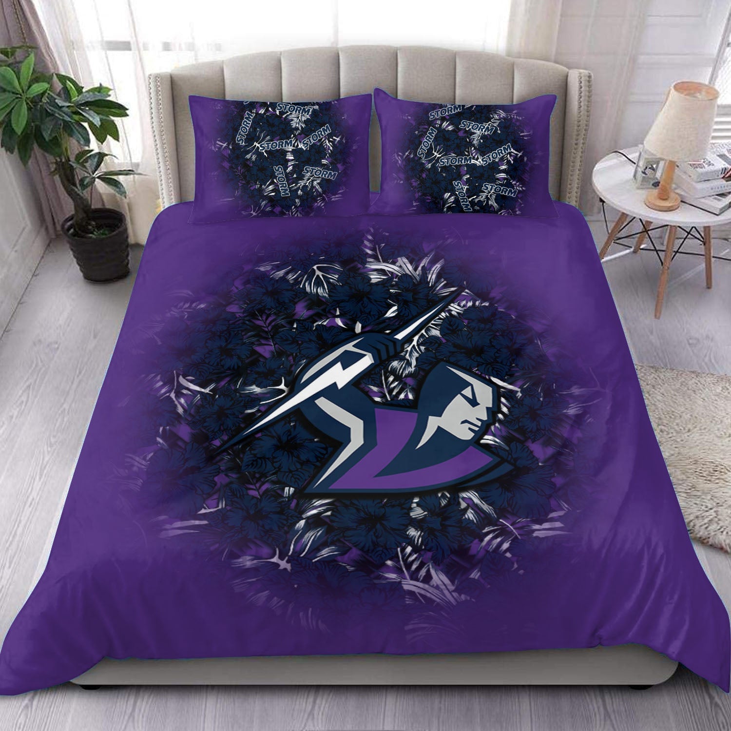 melbourne-storm-bedding-set-polynesian-hibiscus-tropical-vintage-nrl