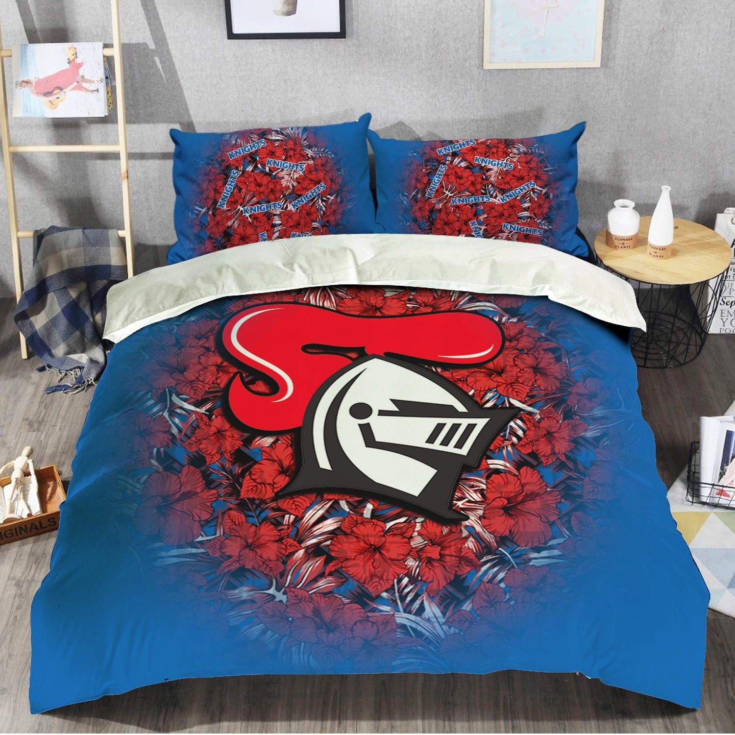 newcastle-knights-bedding-set-polynesian-hibiscus-tropical-vintage-nrl