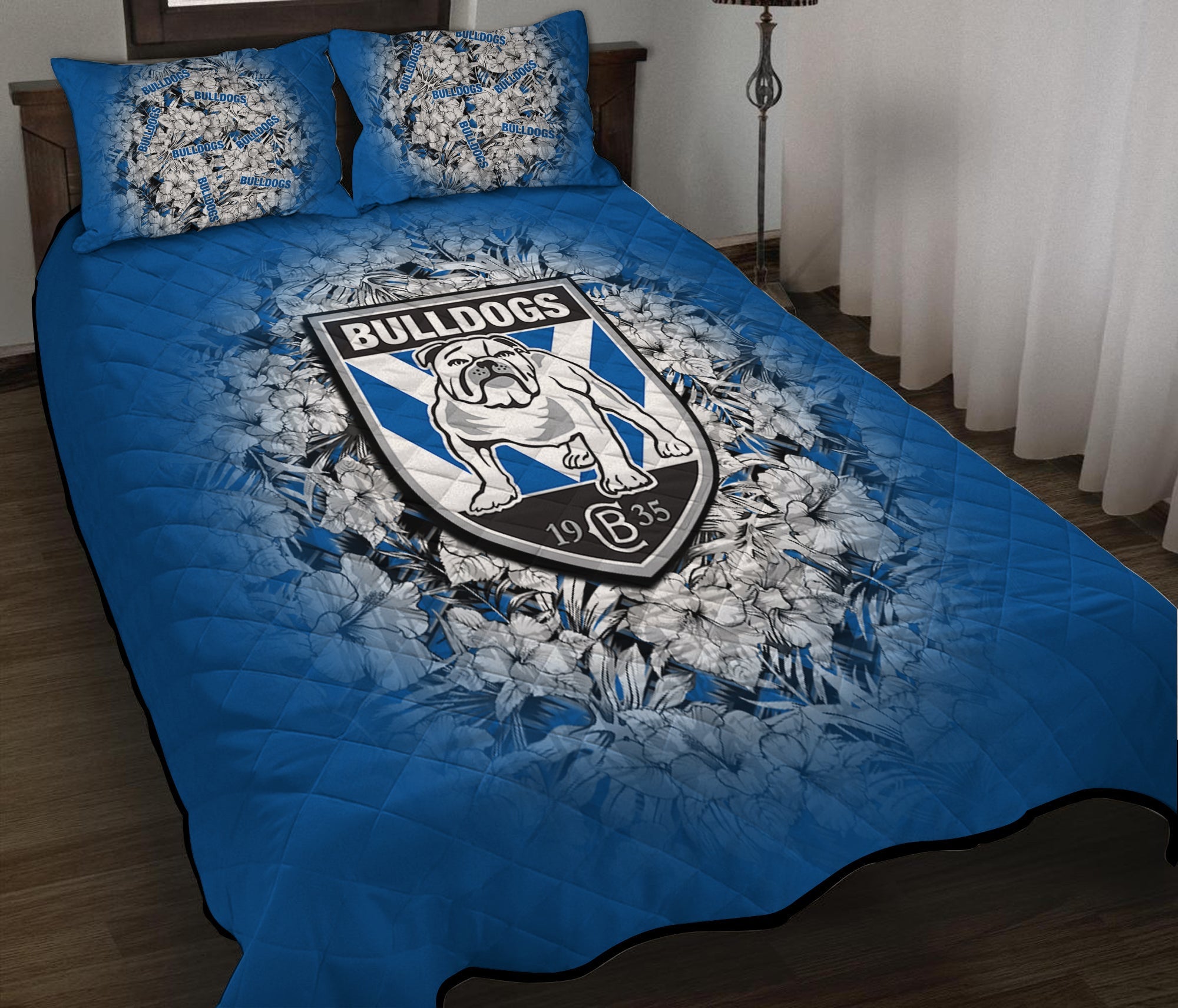 canterbury-bankstown-bulldogs-quilt-bed-set-polynesian-hibiscus-tropical-vintage-nrl
