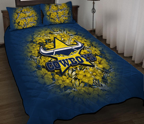 north-queensland-cowboys-quilt-bed-set-polynesian-hibiscus-tropical-vintage-nrl