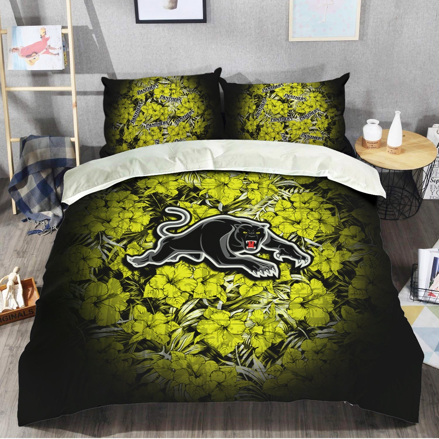 penrith-panthers-bedding-set-polynesian-hibiscus-tropical-vintage-nrl