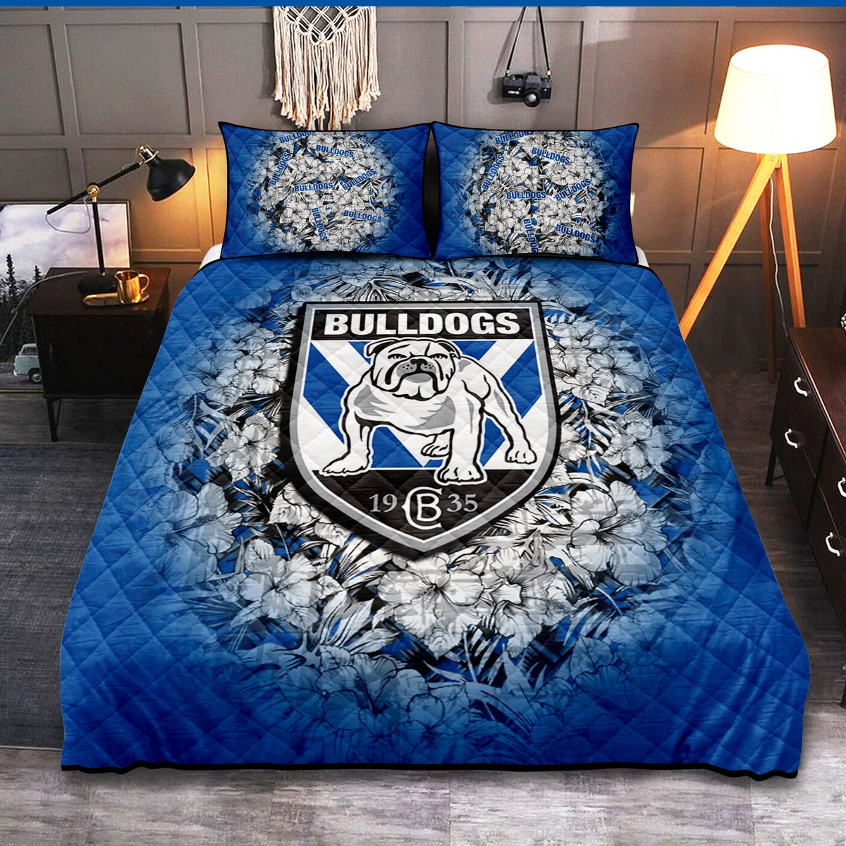 canterbury-bankstown-bulldogs-quilt-bed-set-polynesian-hibiscus-tropical-vintage-nrl