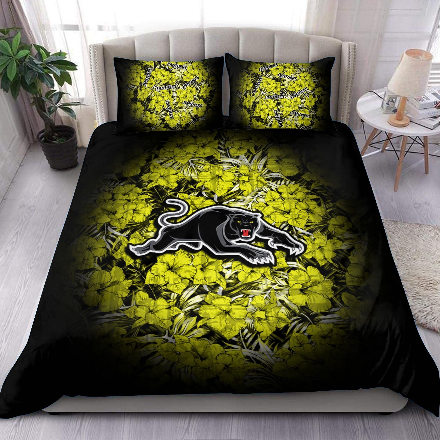 penrith-panthers-bedding-set-polynesian-hibiscus-tropical-vintage-nrl