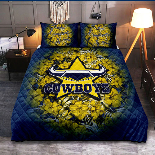 north-queensland-cowboys-quilt-bed-set-polynesian-hibiscus-tropical-vintage-nrl