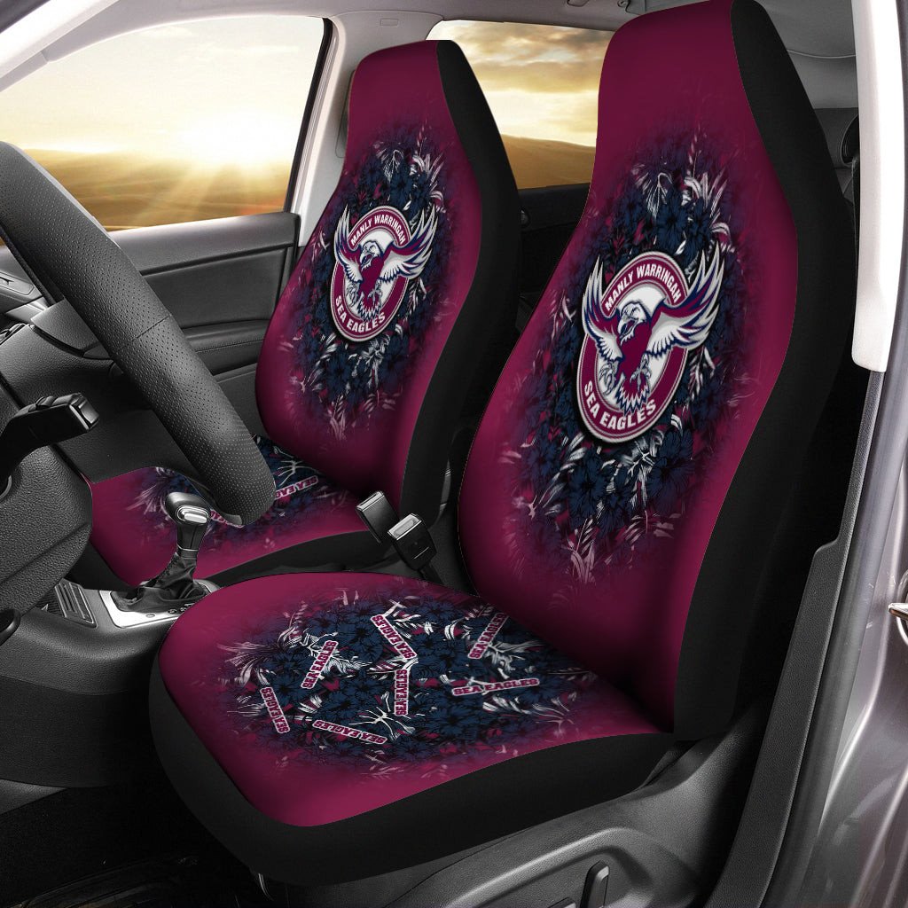 manly-warringah-sea-eagles-car-seat-covers-polynesian-hibiscus-tropical-vintage-nrl