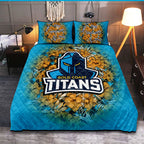 gold-coast-titans-quilt-bed-set-polynesian-hibiscus-tropical-vintage-nrl