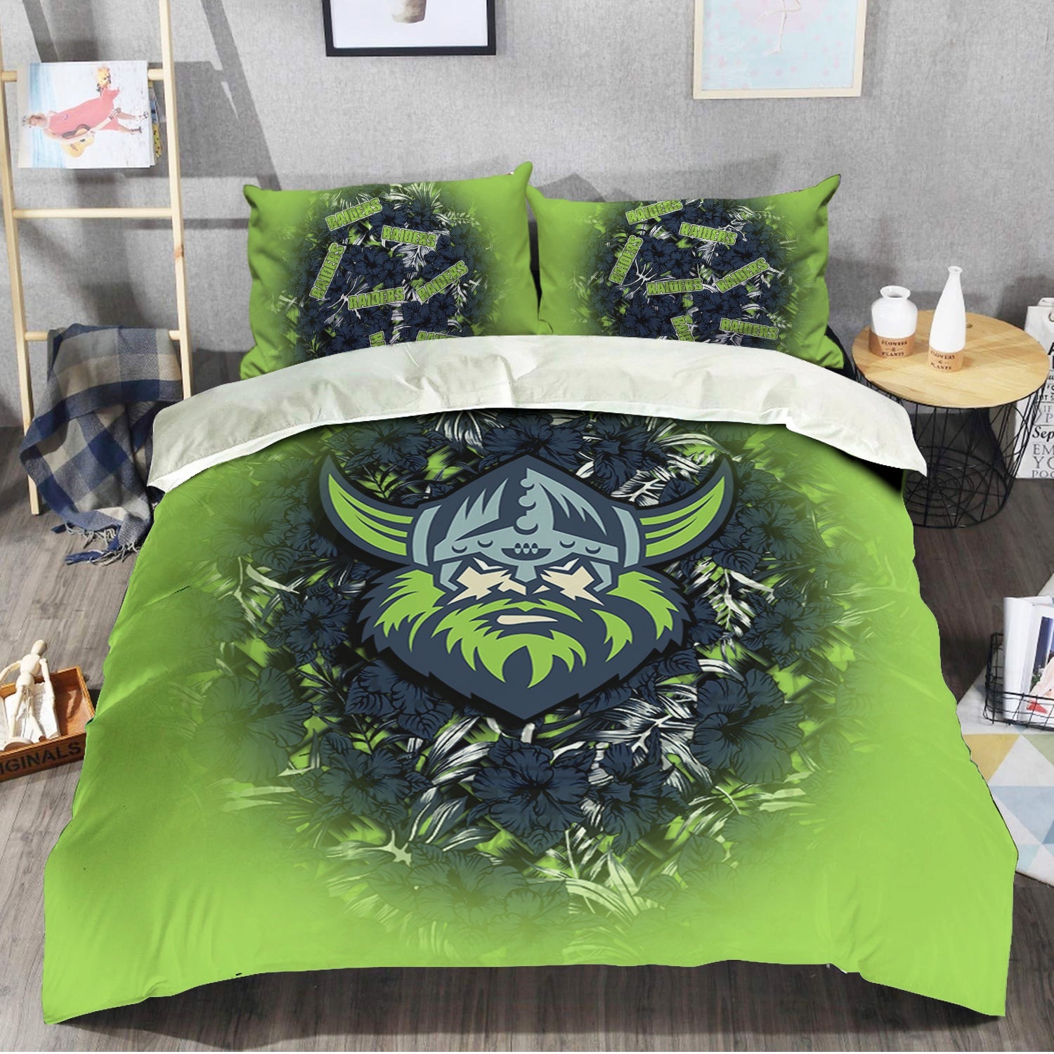 canberra-raiders-bedding-set-polynesian-hibiscus-tropical-vintage-nrl