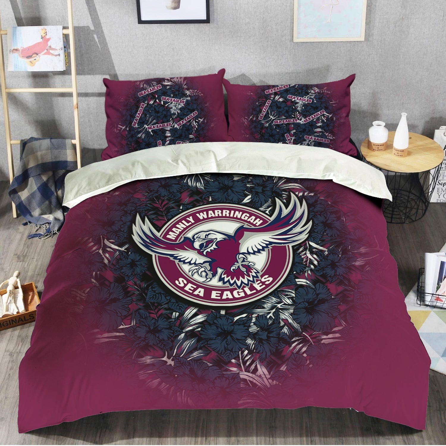 manly-warringah-sea-eagles-bedding-set-polynesian-hibiscus-tropical-vintage-nrl