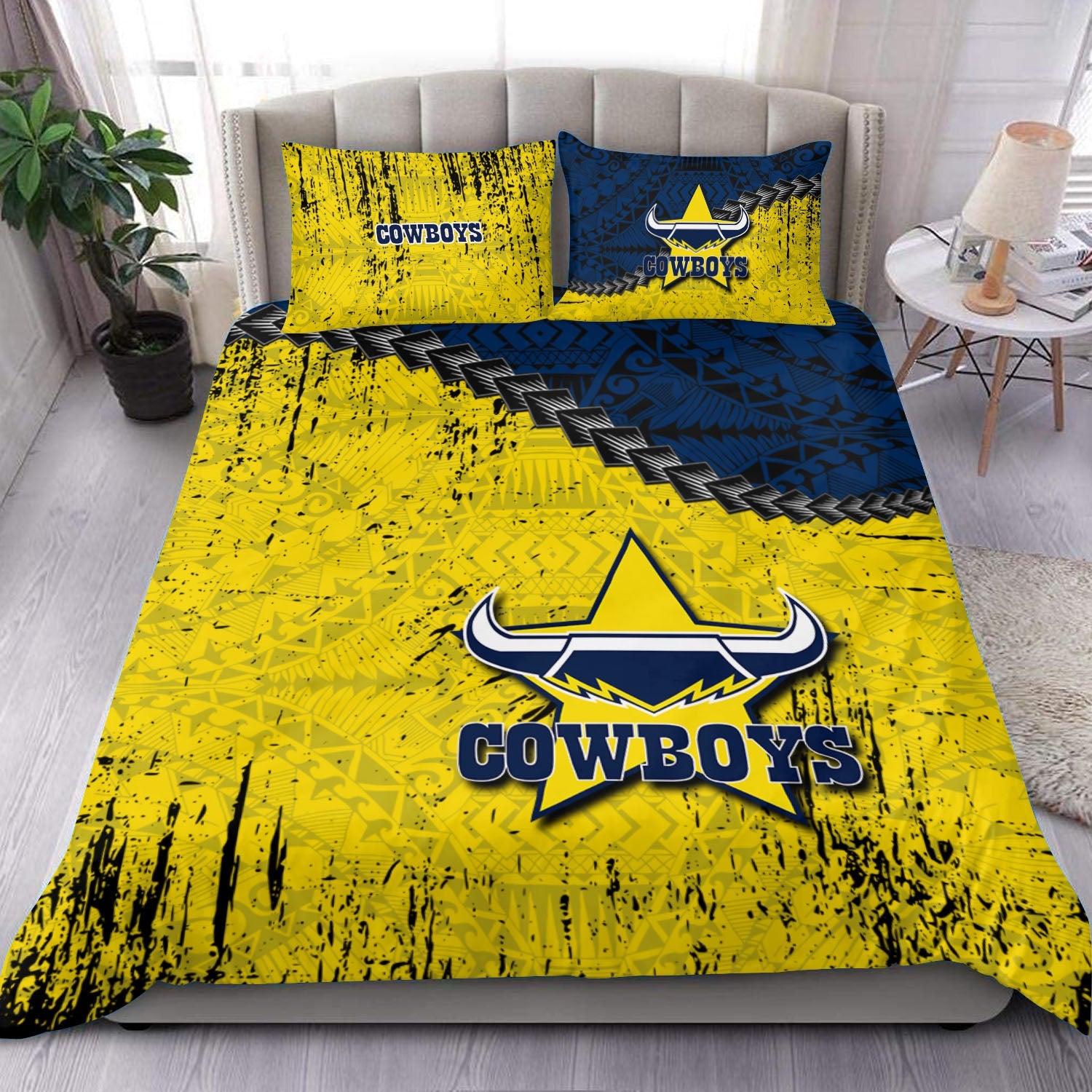 north-queensland-cowboys-bedding-set-grunge-polynesian-tattoo-nrl