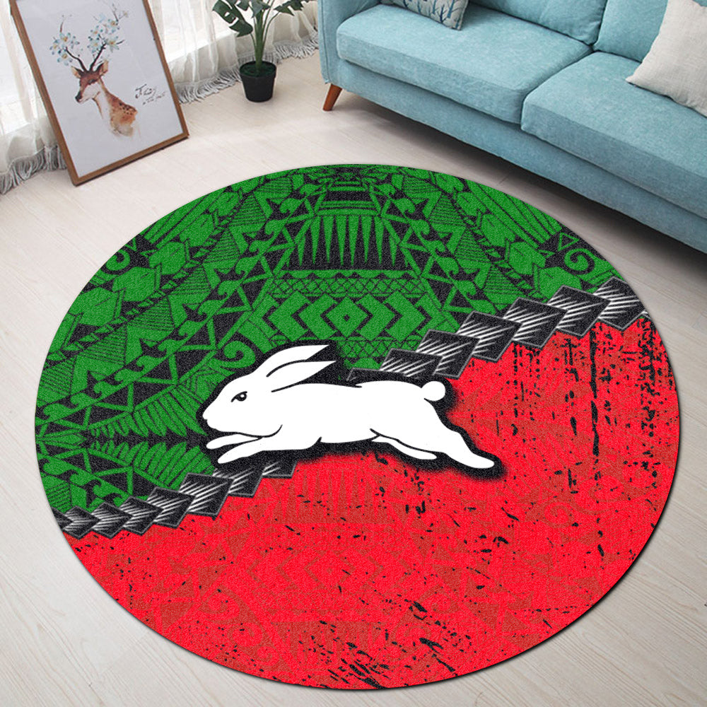 south-sydney-rabbitohs-round-rug-grunge-polynesian-tattoo-nrl
