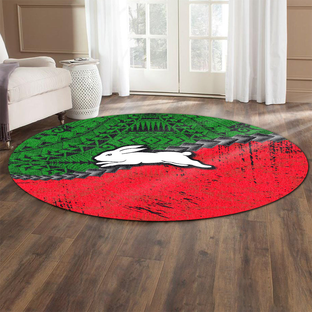 south-sydney-rabbitohs-round-rug-grunge-polynesian-tattoo-nrl