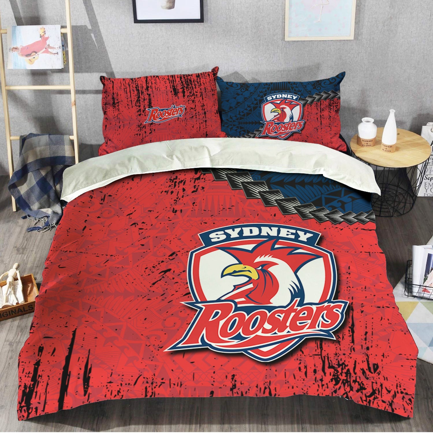 sydney-roosters-bedding-set-grunge-polynesian-tattoo-nrl