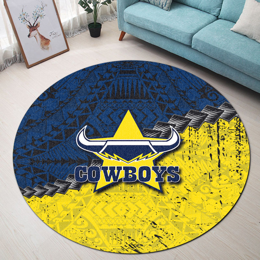 north-queensland-cowboys-round-rug-grunge-polynesian-tattoo-nrl