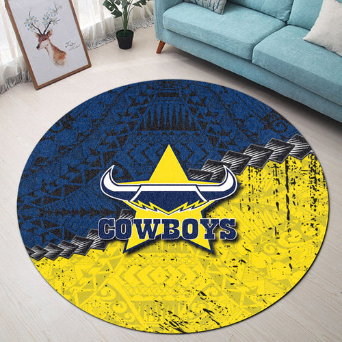 north-queensland-cowboys-round-rug-grunge-polynesian-tattoo-nrl